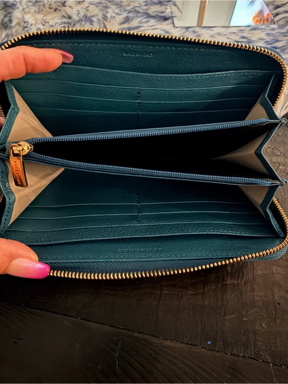 Burberry Plaid Zip-Around Wallet with Teal Green Trim